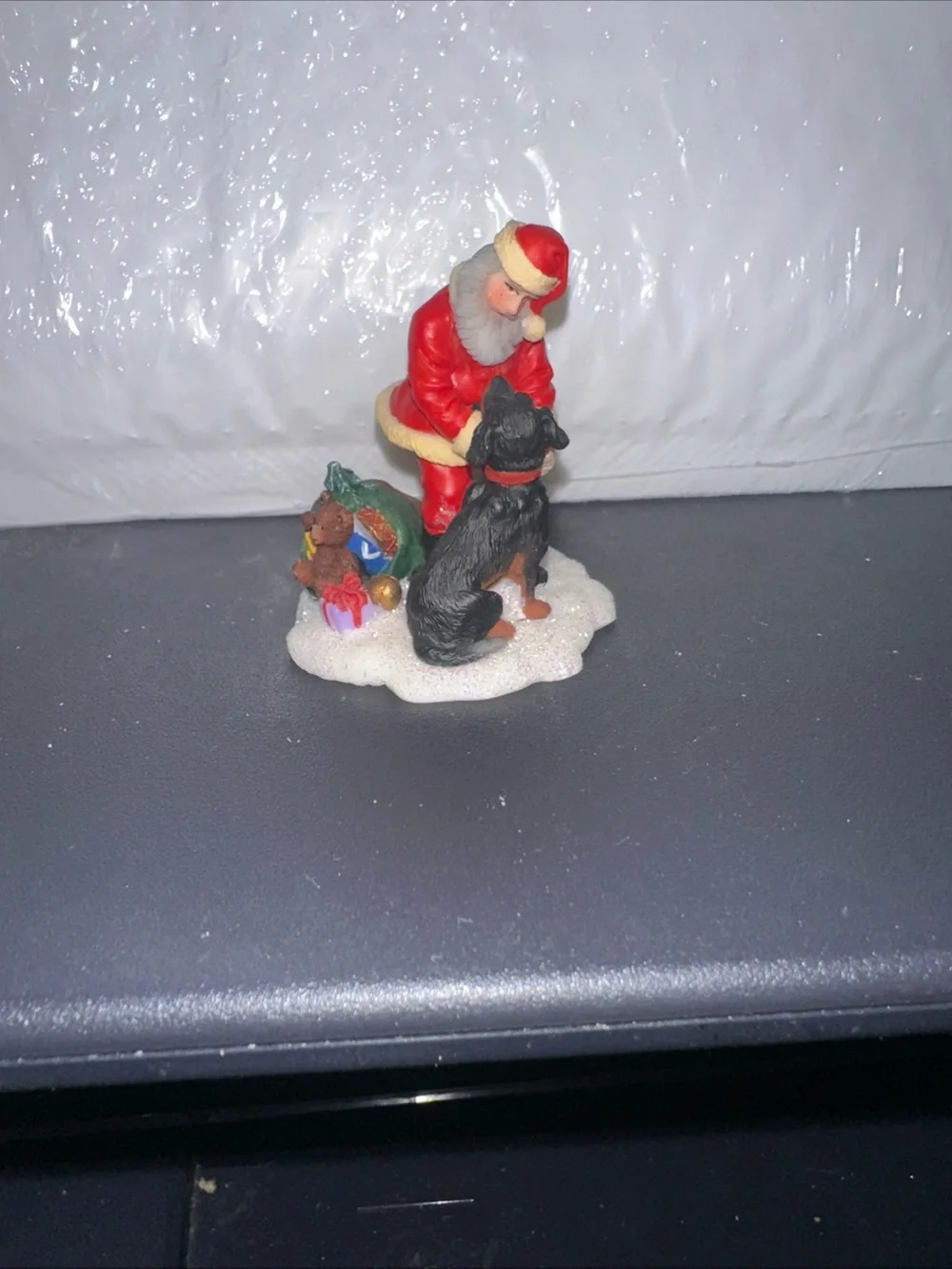 Santa Figurine with Dog and Gifts - Red, Black
